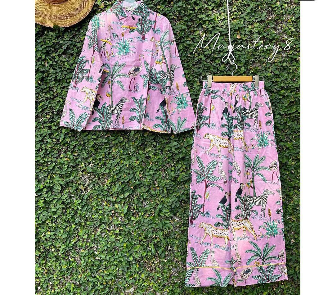 hand block women night suit set